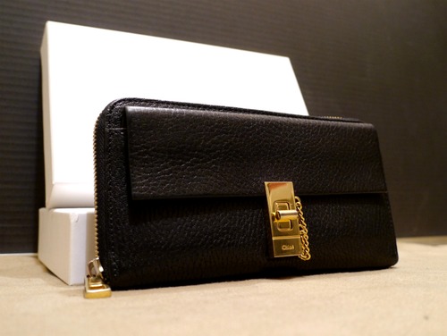 2015AW◆Chloe クロエ DREW ドリュー ラウンドジップ レザー 長財布 黒ｘ金◆