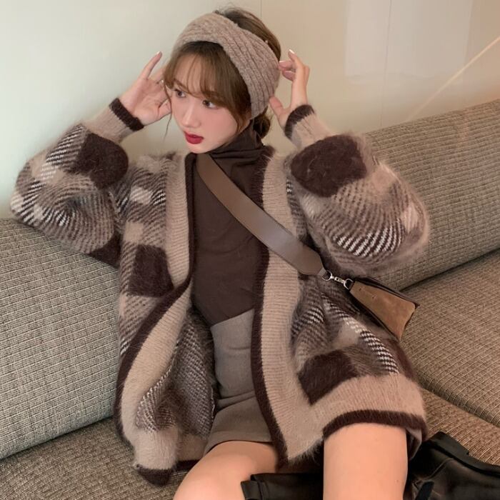 オータムルーズカーディガンセーター シャツ ハイウェストAラインスカート 秋物 ガールズファッション66548598922