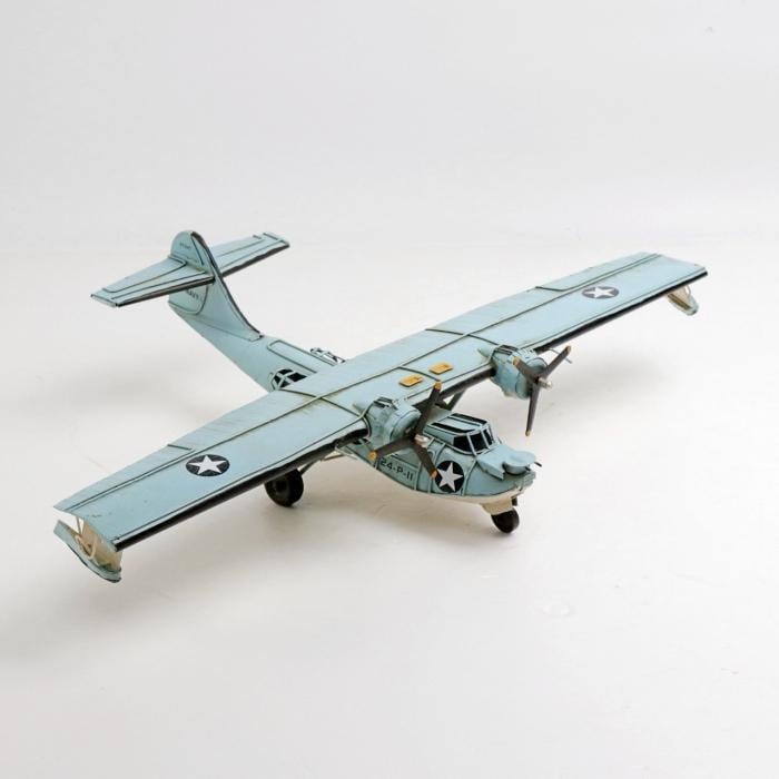 アンティーク レトロ ブリキ 飛行機 プロペラ機 ブルー 鉄 かっこいい  