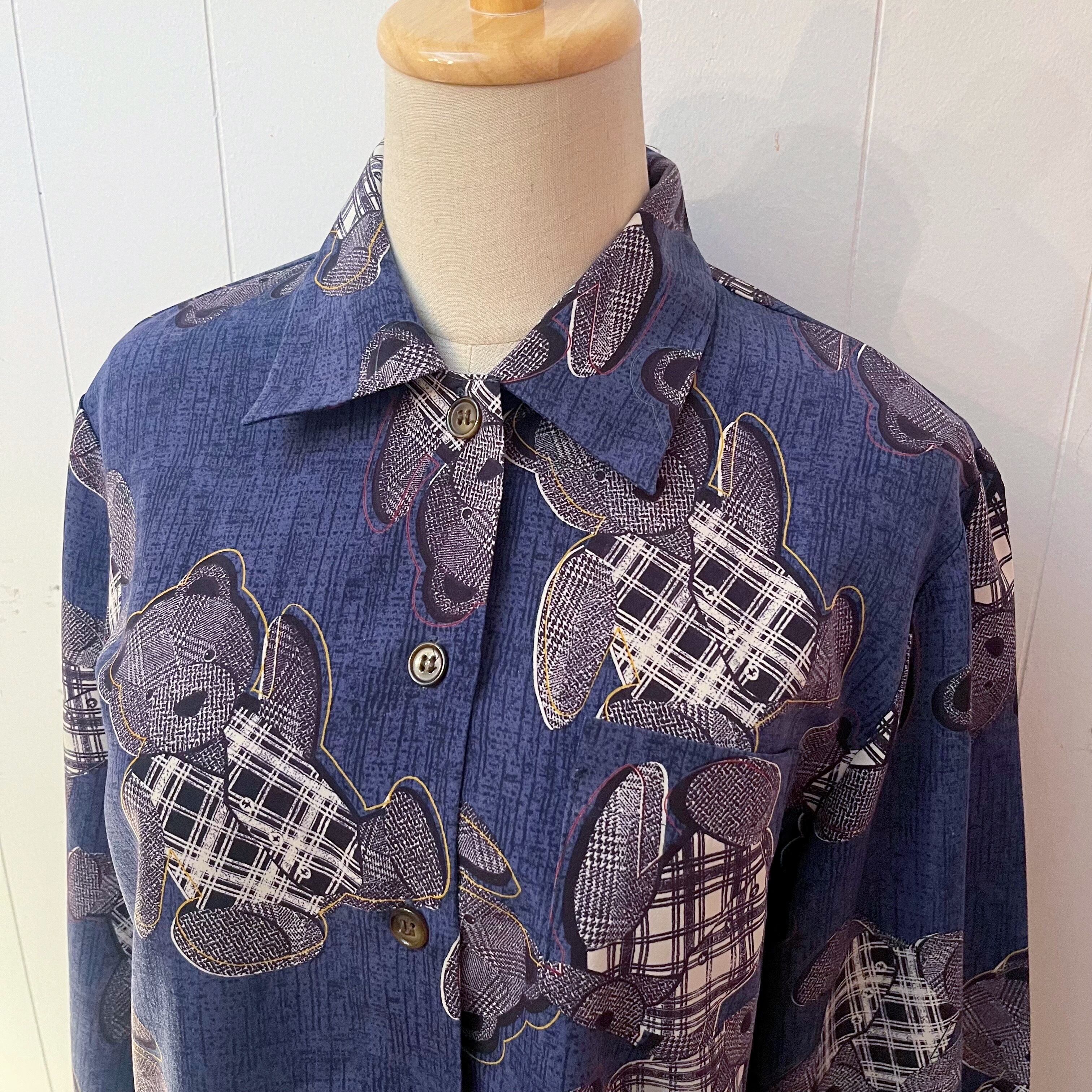 check vest bear navy blouse