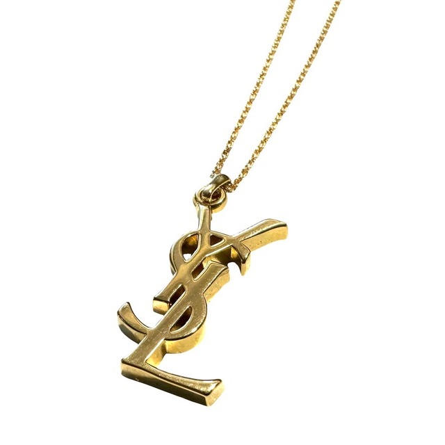 Authentic Item ◇ YVES SAINT LAURENT Cassandra Logo Pendant Necklace, Gold, Vintage, Unisex