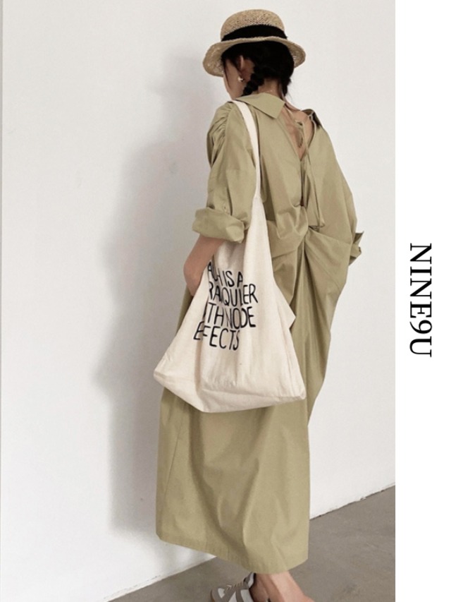 back-conscious natural classy shirt-one-piece【NINE6371】