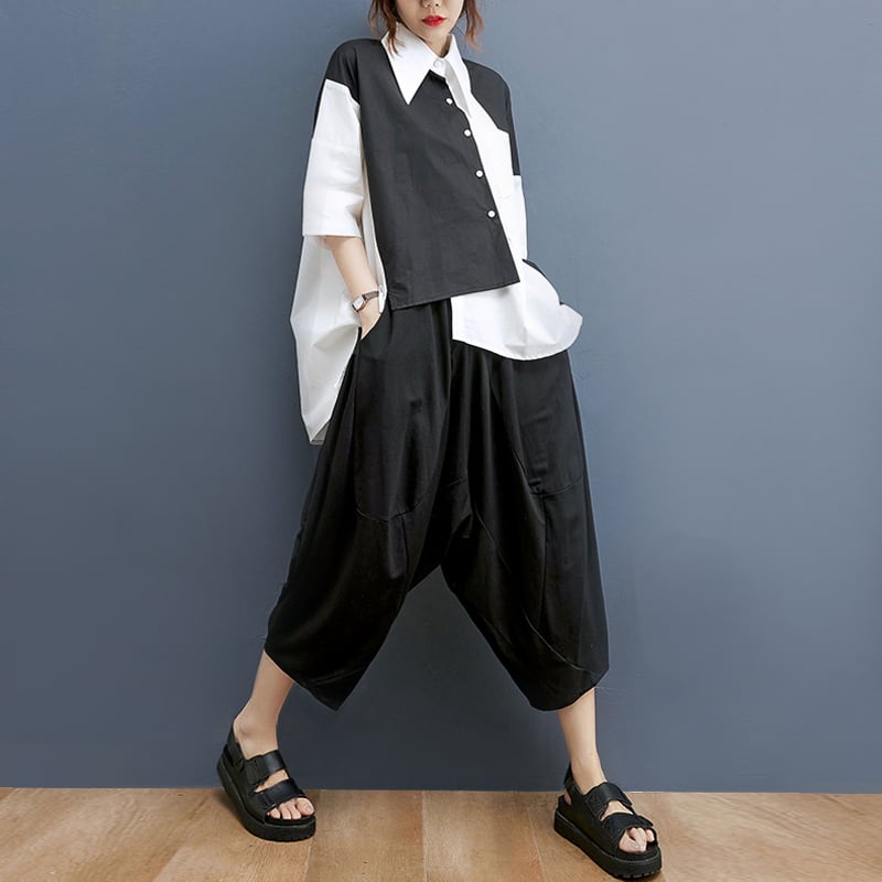 【モード系】半袖ブラウス | バルモア襟 レディース モノトーン