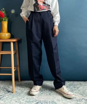 【送料無料】Navy High Waisted tapered Wool Pants