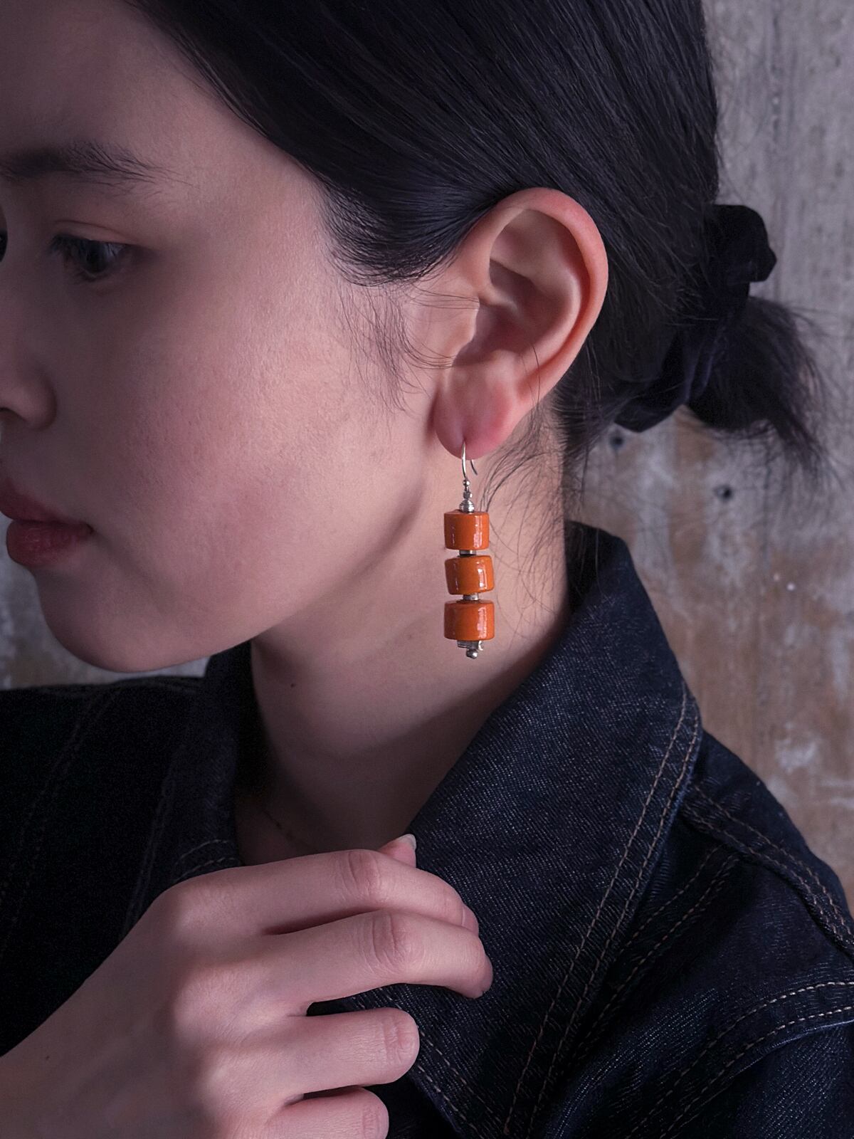 tay Original／Vintage Naga & Karen silver beads earring (Orange