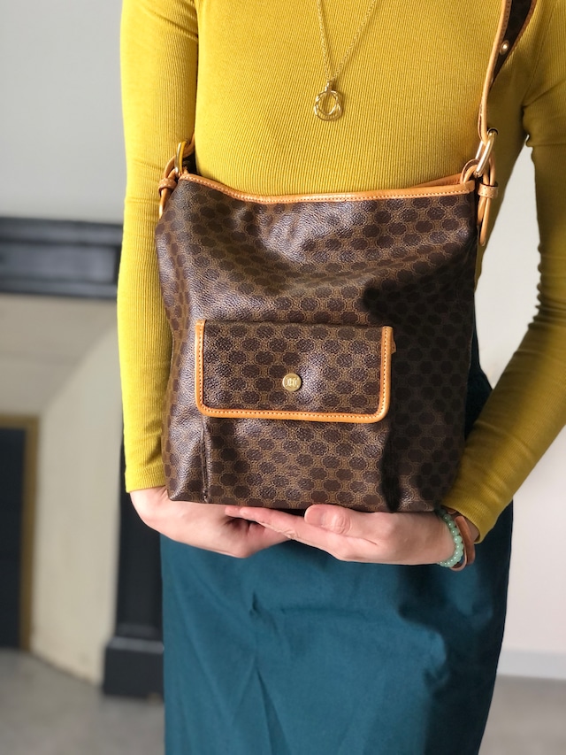 CELINE セリーヌ マカダム ショルダーバッグ ブラウン PVCレザー vintage ヴィンテージ オールド f23gdx