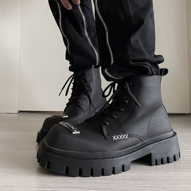 予約販売】ブーツ メンズ スクエアトゥ 編み上げ レースアップ