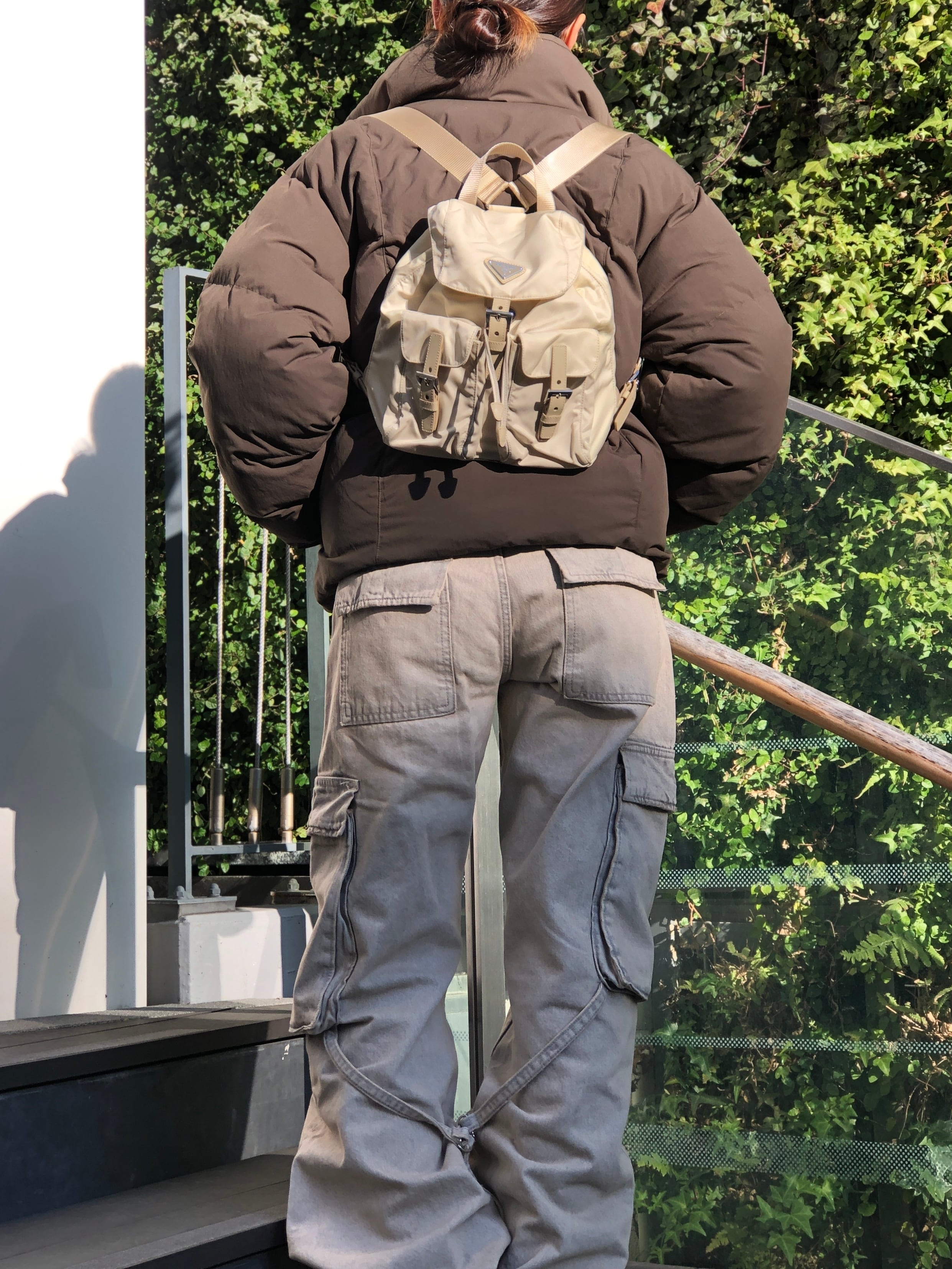 プラダ リュック 三角ロゴ ナイロン 巾着 カーキ フラップ ダブル