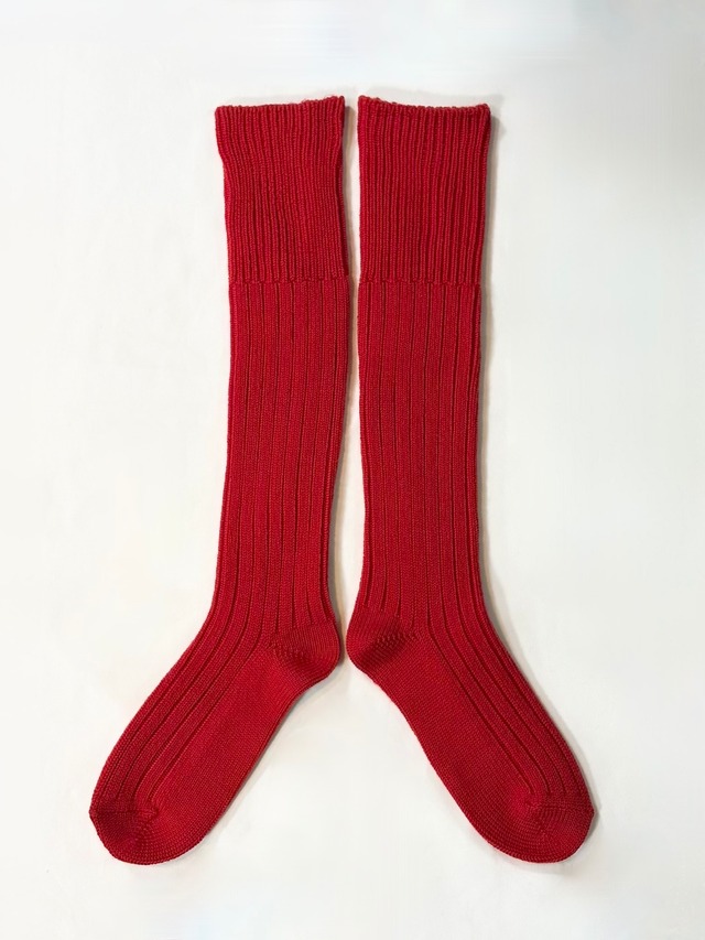 yahae・Wool Low Gauge Ribbed Knee Socks・Red　4-4032-22