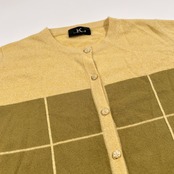 カシミヤ100% Sens Du Mai チェック風 デザイン カシミア ニット カーディガン サイズ M /イエロー系/レディース