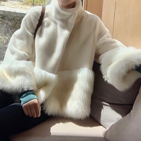 Eco fur coat(White・Black) | Richesse