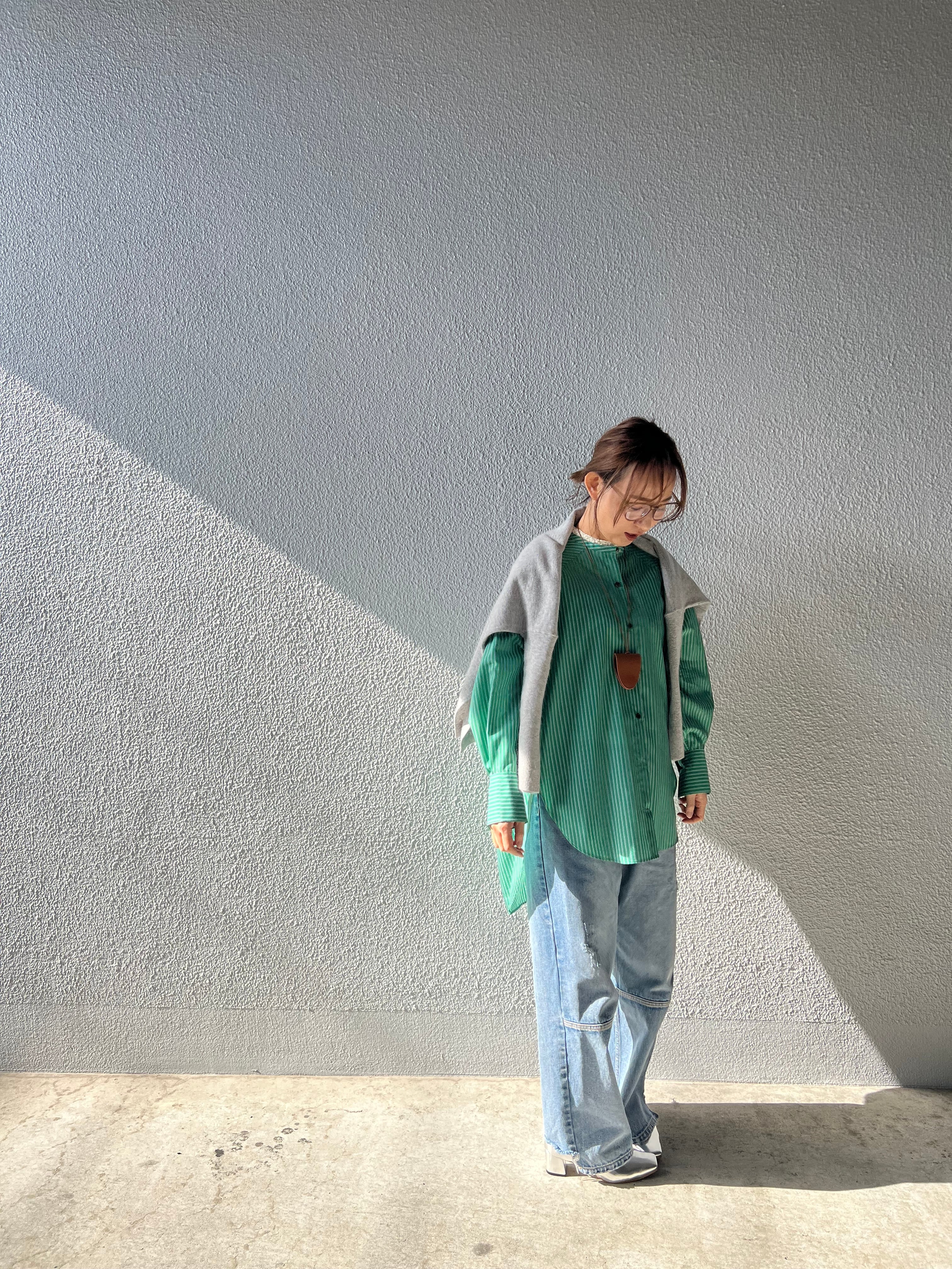 【PASSIONE】バンドカラーストライプロングシャツ 616915