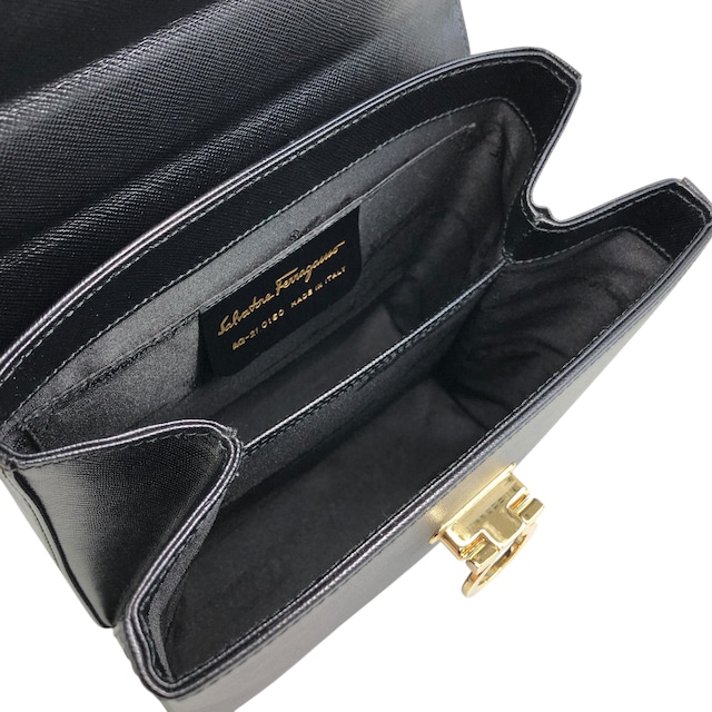 Salvatore Ferragamo サルヴァトーレ フェラガモ ハンドバッグ ブラック ガンチーニ レザー 型押し 2way vintage ヴィンテージ オールド zaxbv3