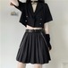 ✞ Vネックショートトップス ♥カワイイ♥チェーン プリーツAラインスカート ✞ゴスロリ SM ミリ 甘ロリ クラロリ 和ロリ エレガント 黒ロリ 姫ロリ 華ロリ BB-BB0075938