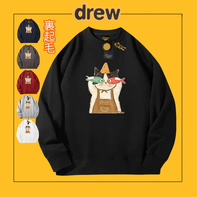 ♥裏起毛彩り猫柄パーカー！【Drewシリーズ】★トップス★ ユニセックス プリント 6color トップス カジュアル メンズ レディース