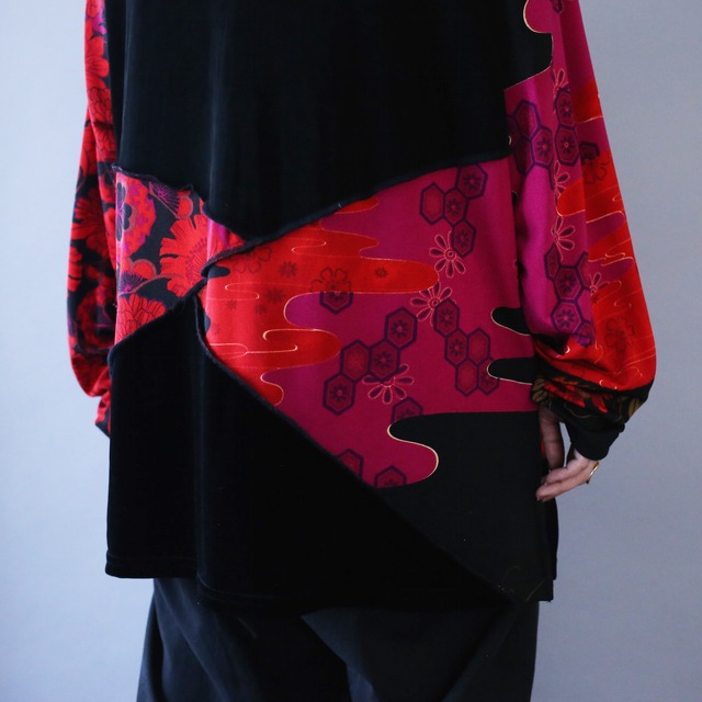 "和モード" switching design loose silhouette velours shirt