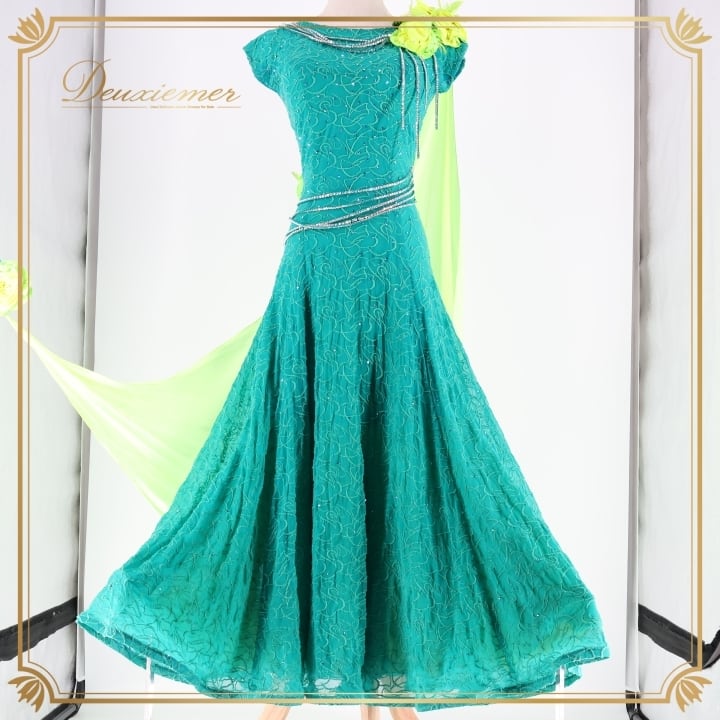 フラダンス 衣装 ワンピース ドレス グリーン系 フラ ダンス 光沢 黄緑