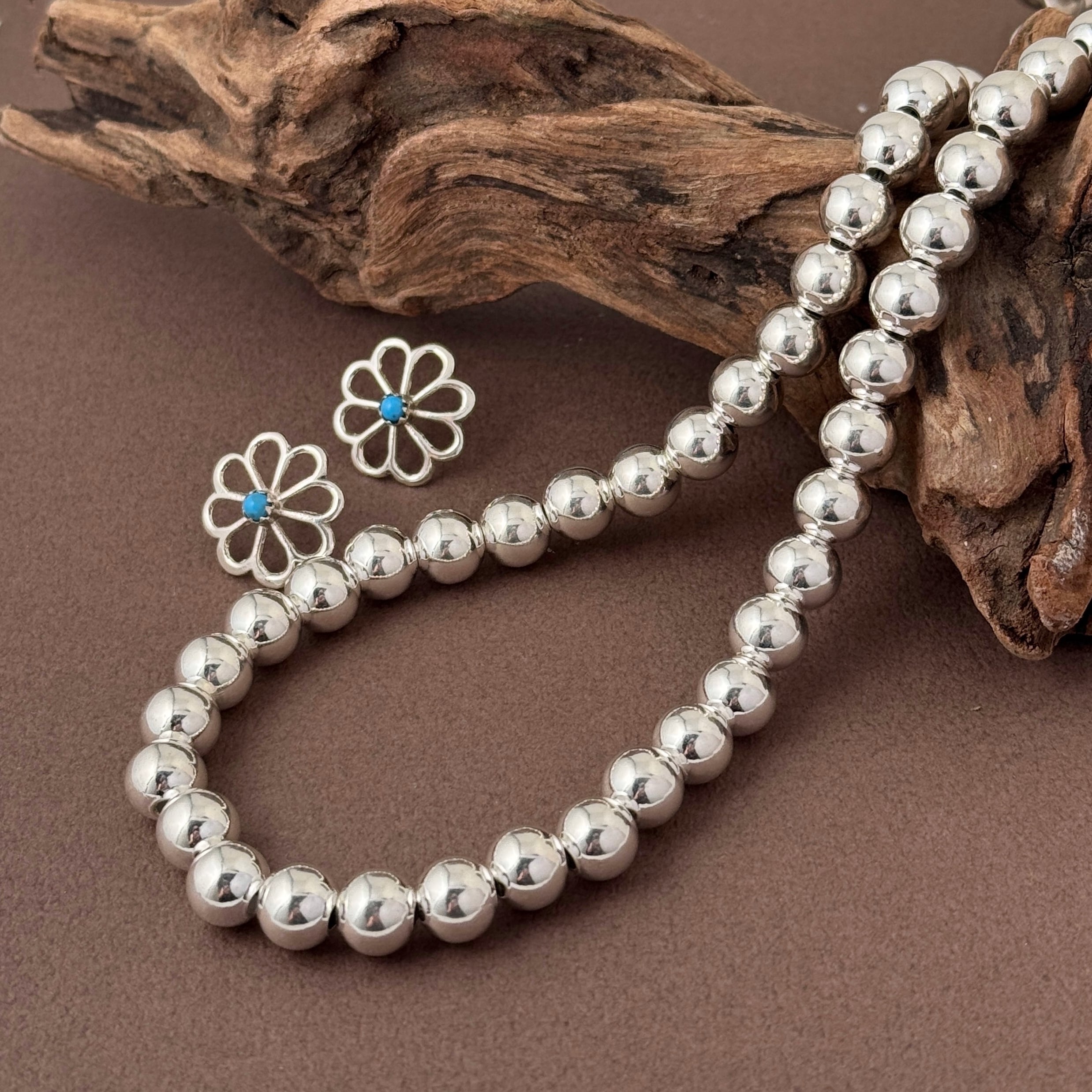 限定1本】ナバホパール ネックレス 丸玉 8mm 50cm シャイニー《Indian