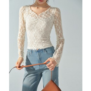 Vネック レース スリム カットソーブラウス 00238