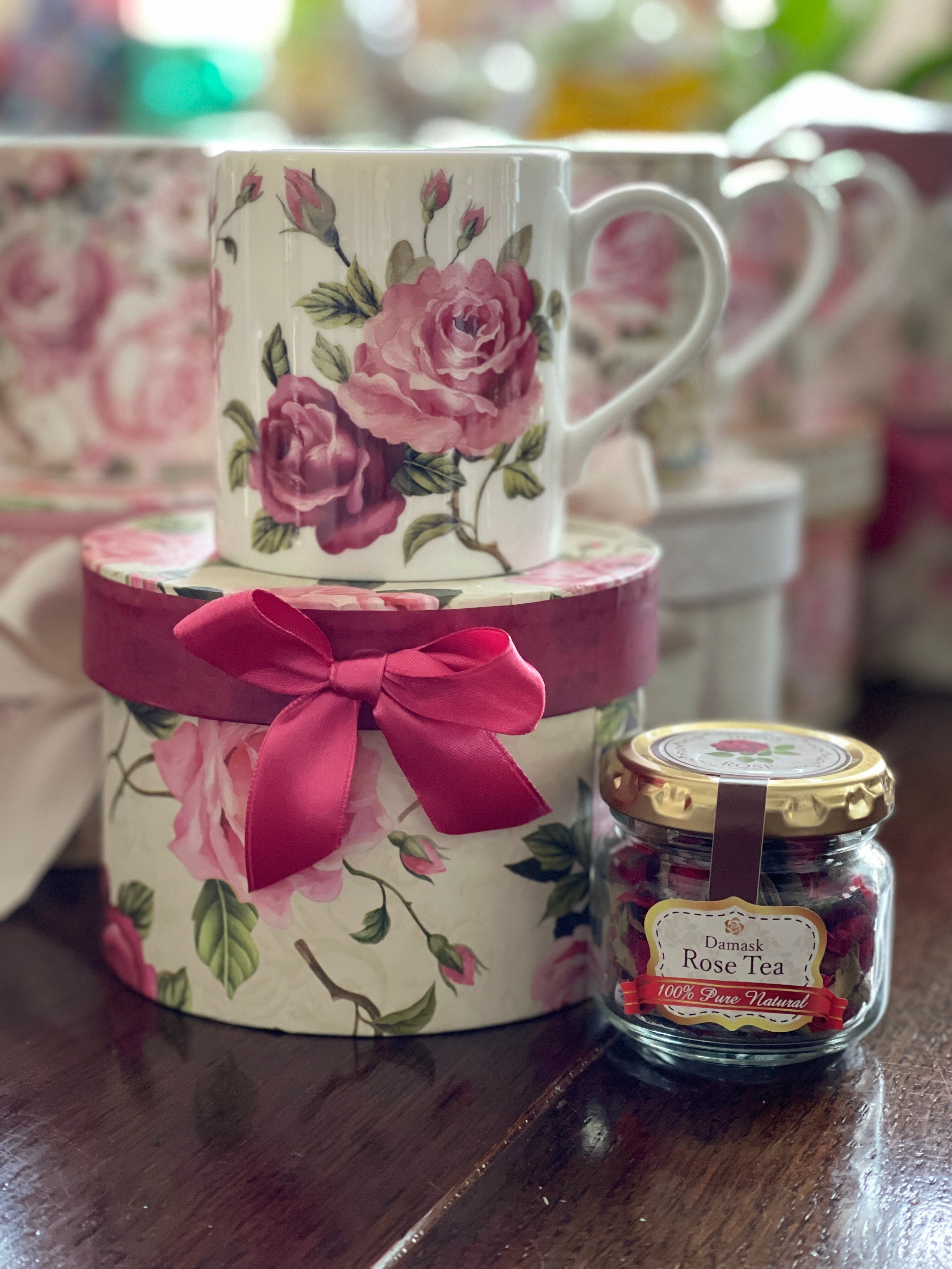 ローズ柄マグカップ ギフトbox入 ダマスクローズ レッドセット Merry Unbirthday