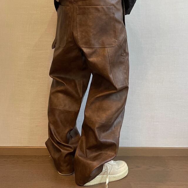 予約販売】パンツ ボトムス メンズ レザー 革パンツ ルーズ カジュアル