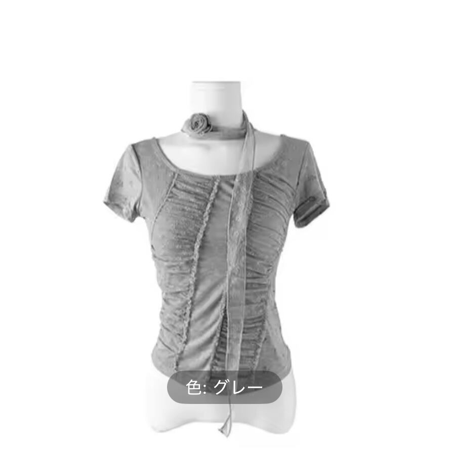 フラワーチョーカーシフォンTシャツ