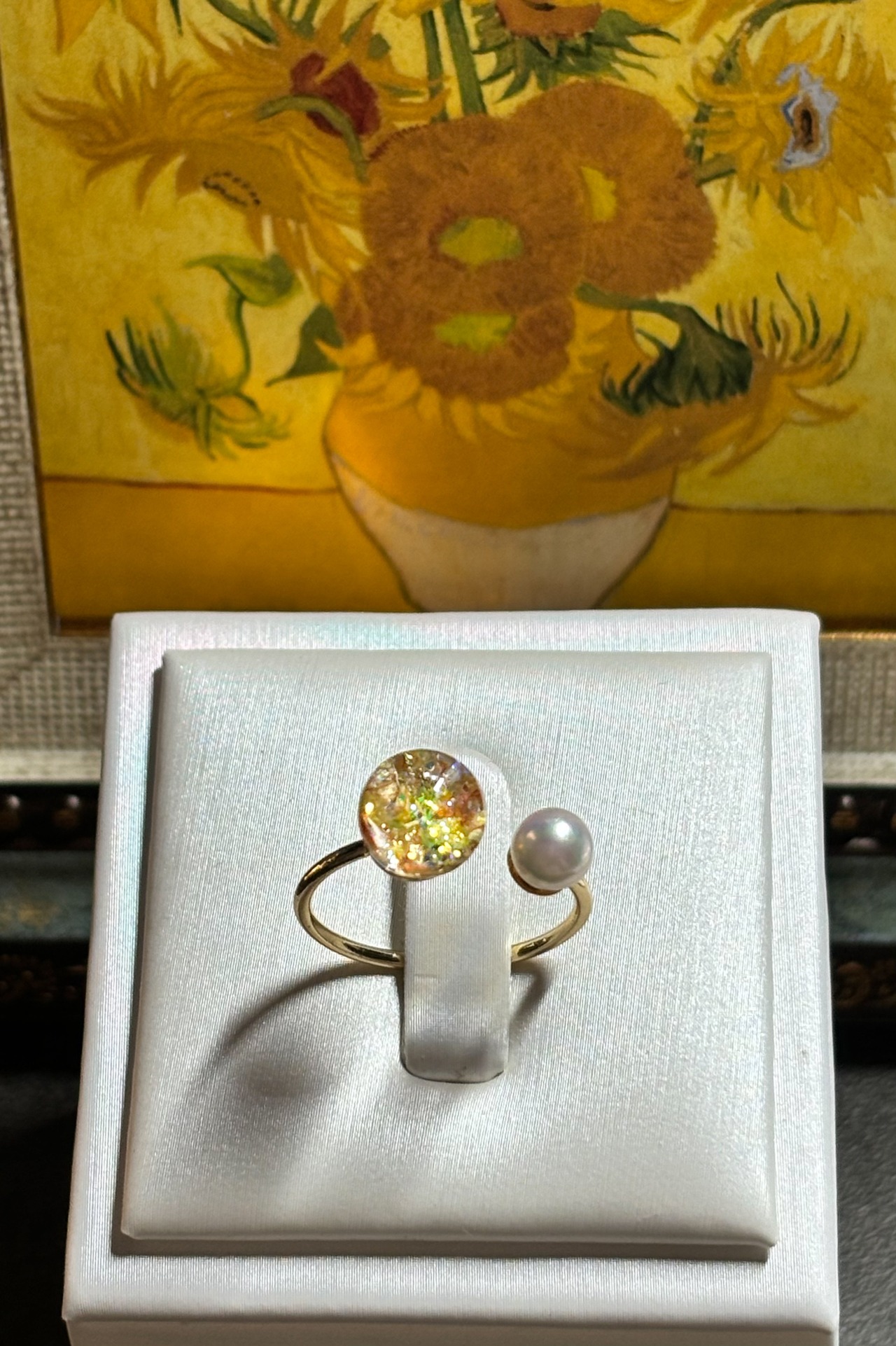 【抽選販売】【選べる8色】絵画と国産あこや真珠を纏う Lumière ring 【受注制作】