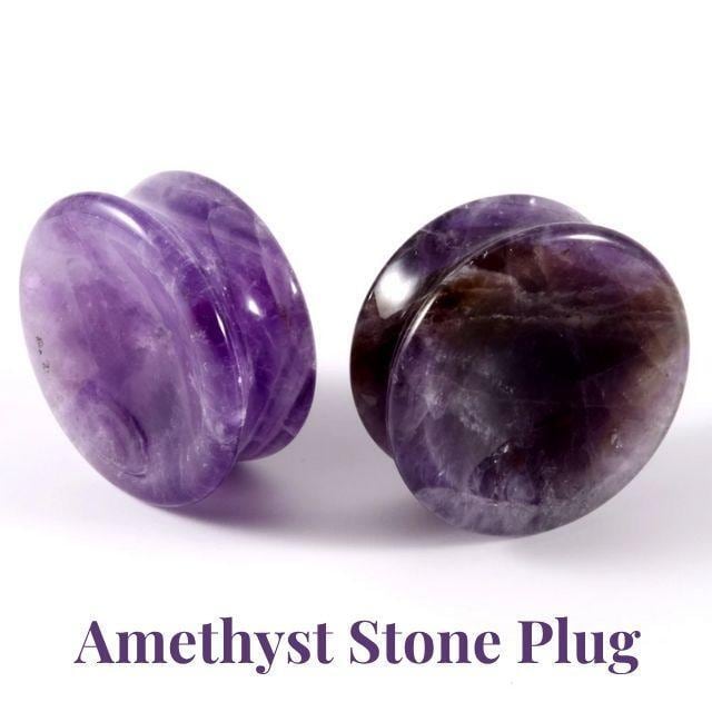 ボディピアス 2G 0G 00G アメジスト 天然石ピアス ダブルフレア 拡張