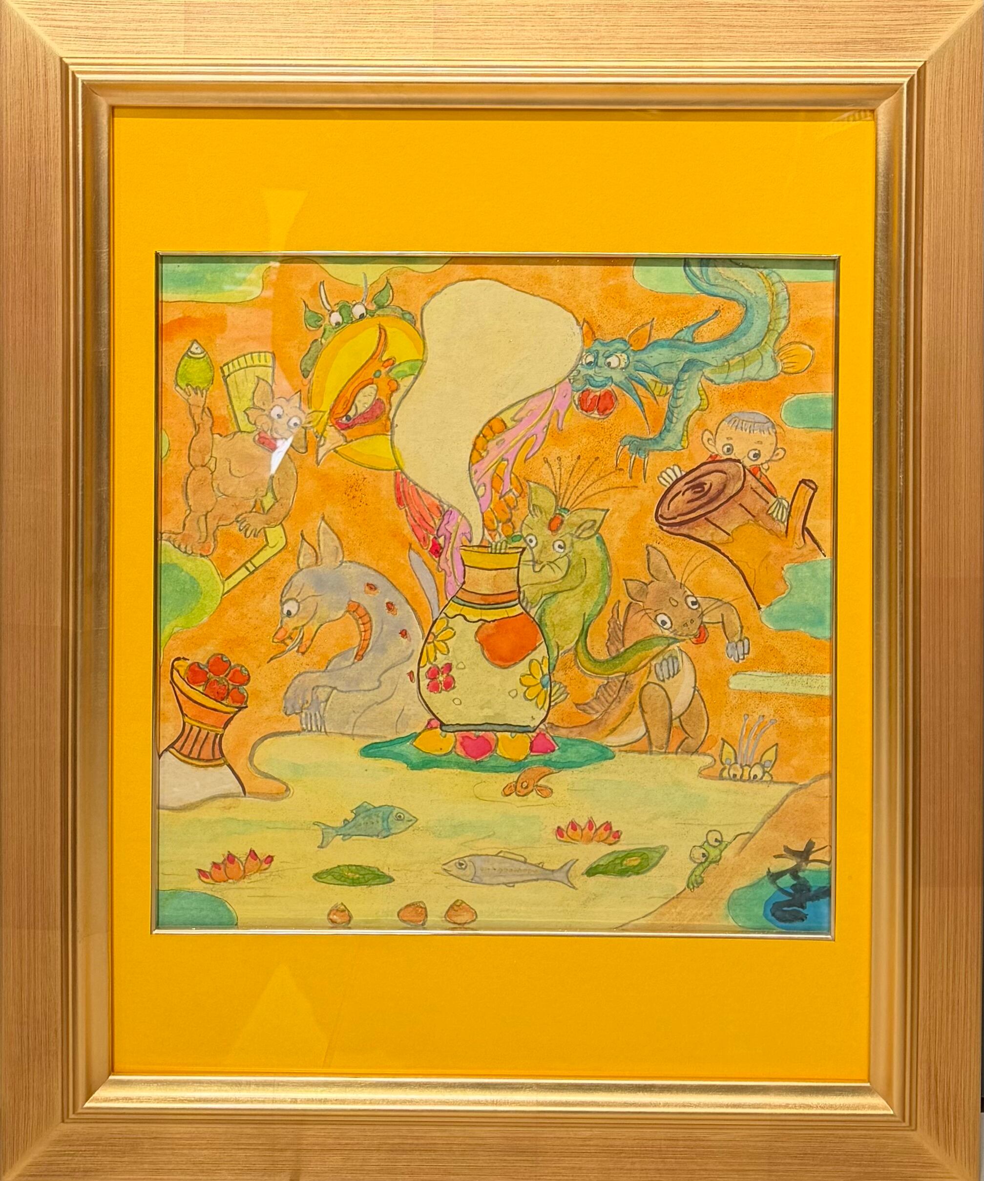 【値下げ】金魚　原画　動物画　絵画　アクリル画　現代アート　細密画　一点物 A-46/24】抽象画 動物画 金魚アクリル画 原画 絵画 現代アート