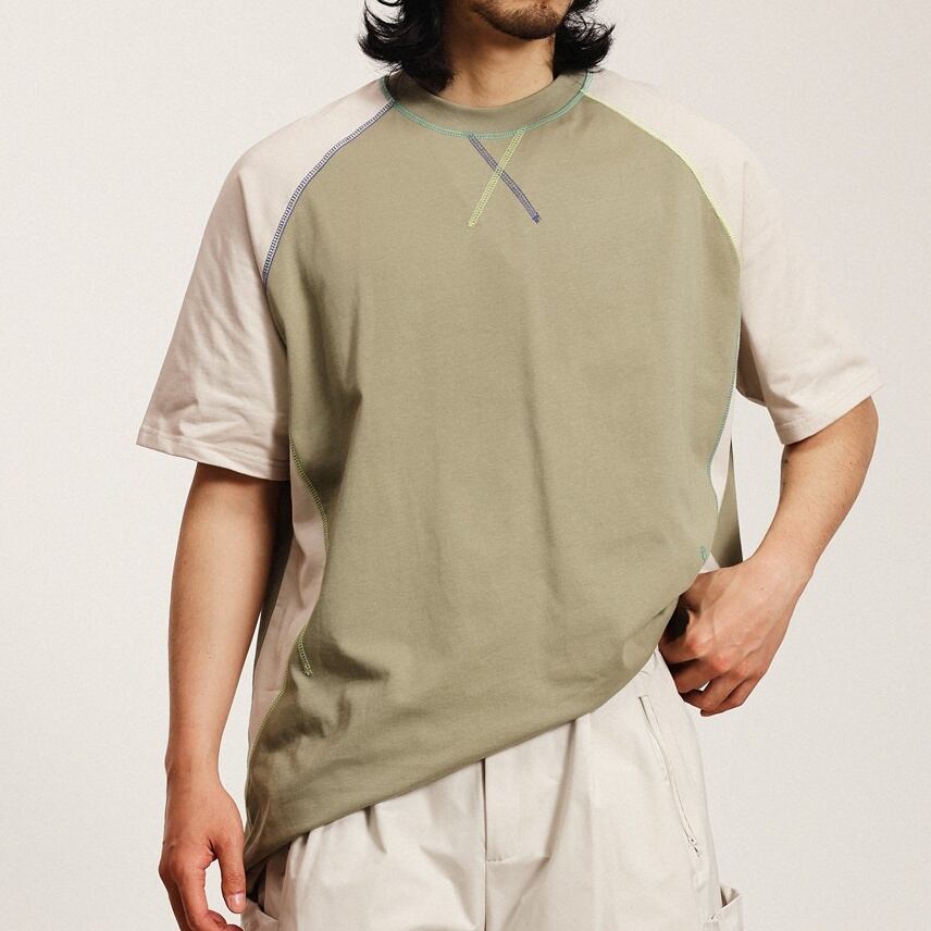 カラーステッチ ワイドラグランスリーブ Tシャツ a-1341