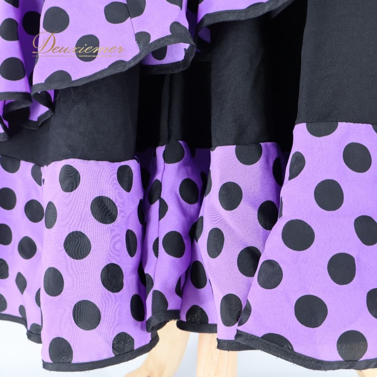 フラメンコ 衣装 ファルダ スカート ブラック系 パープル系 黒 紫 プリマブティック prima boutique ボランテ フリル 水玉 ドット レッスン 練習着 ダンス パーティ 発表会 レディース 練習用 レッスン用 発表会用 ダンス衣装 舞台衣装 水玉柄 かわいい