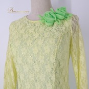 社交ダンス 衣装 prima boutique プリマブティック ドレス ワンピース グリーン系 花 花柄 レース 緑 黄緑 長袖 明るい 華やか かわいい ダンス衣装 イベント ステージ 練習 レッスン パーティー おしゃれ 透け感