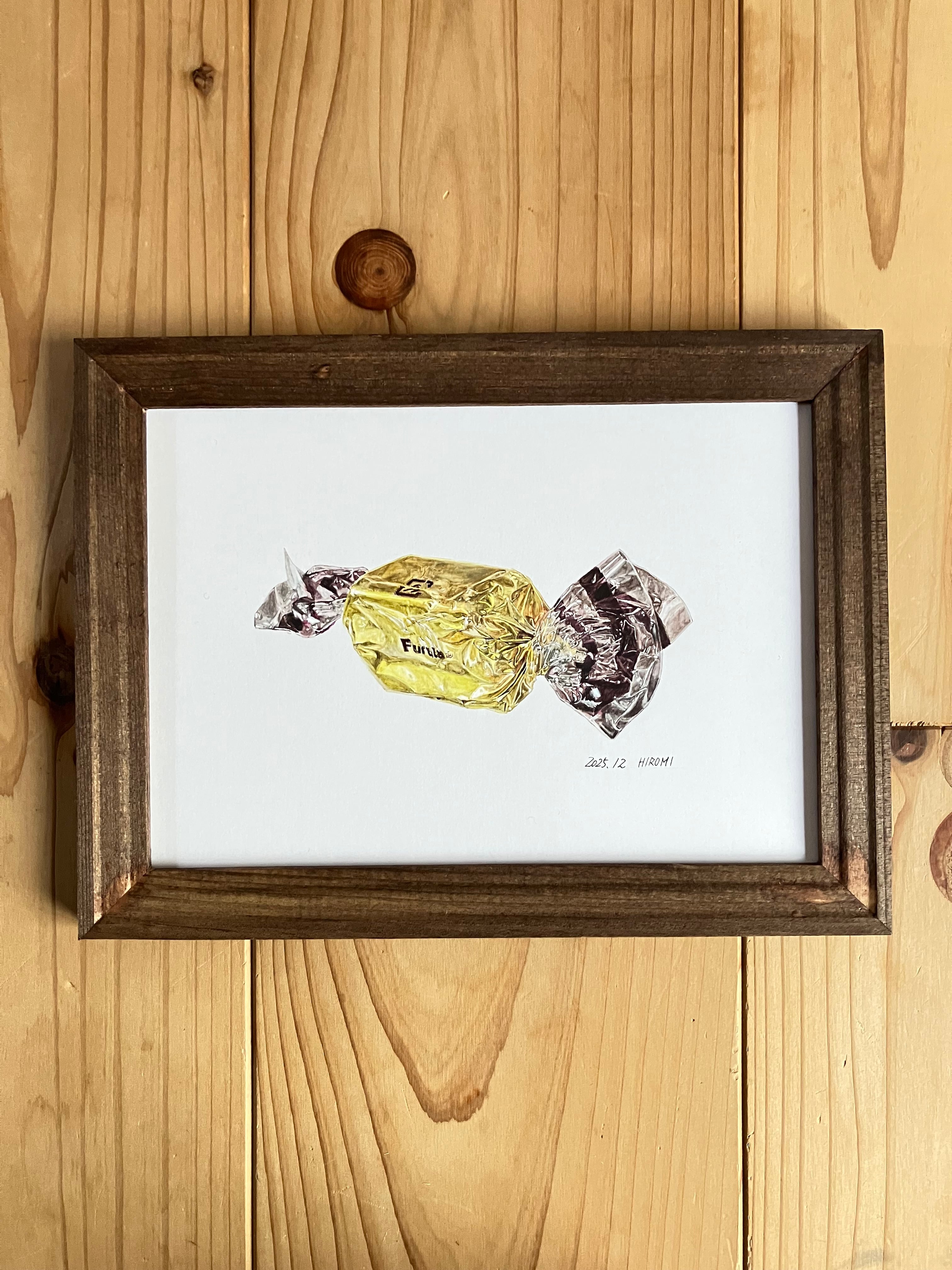 水彩イラストA4『緑の瓶のソーダ水』手描き原画 フレーム付き | 手