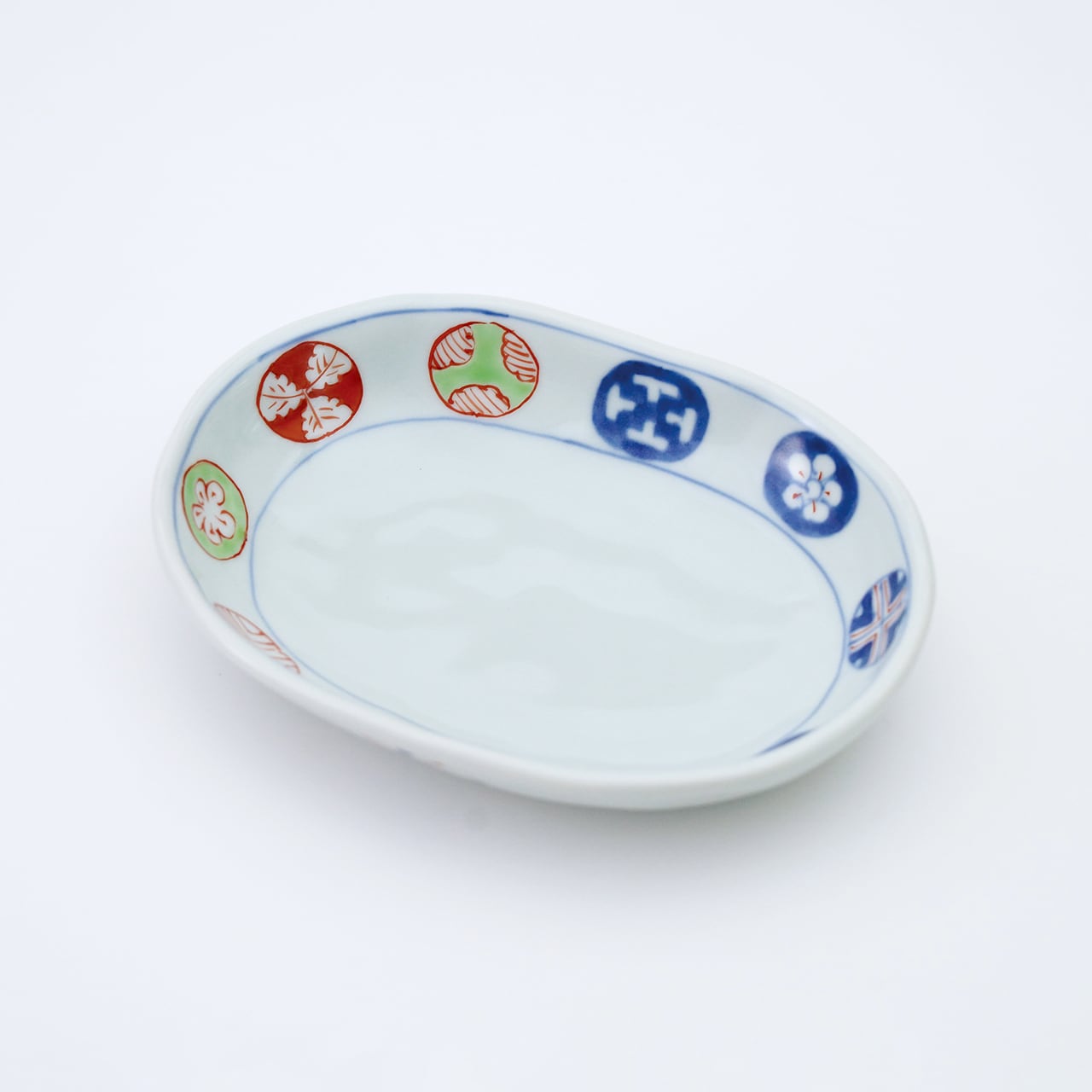 染錦丸紋小判皿(中)