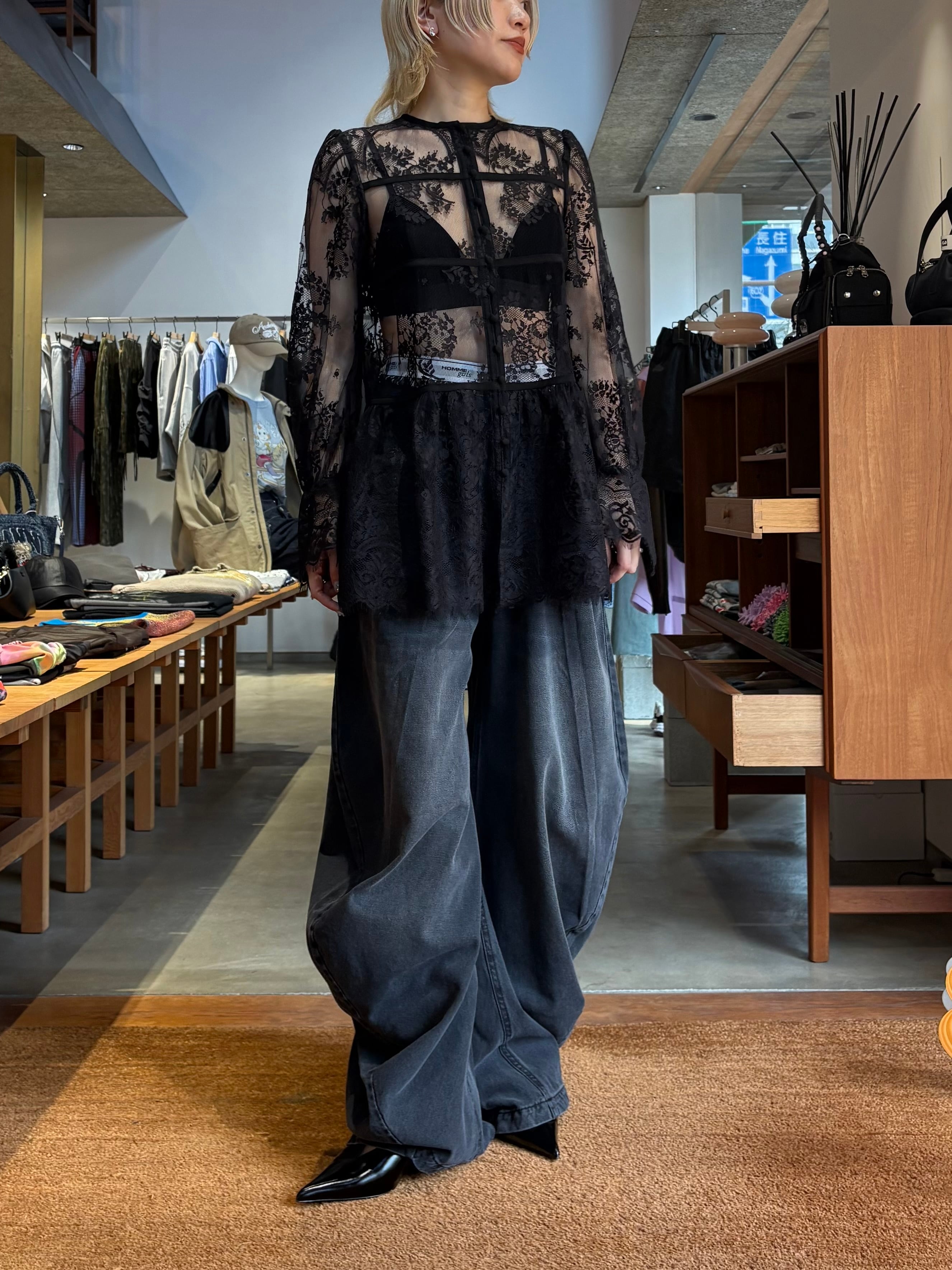 26SS】FETICO フェティコ /レースギャザーブラウス / LACE GATHERED