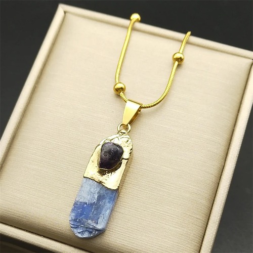チョーカー ペンダント ネックレス  クリスタル ステンレス ビンテージ 青 ブルー ゴールド チェーン ストーン レディース メンズ イレギュラー
