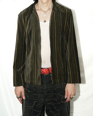 Vintage striped velvet zip up short jacket