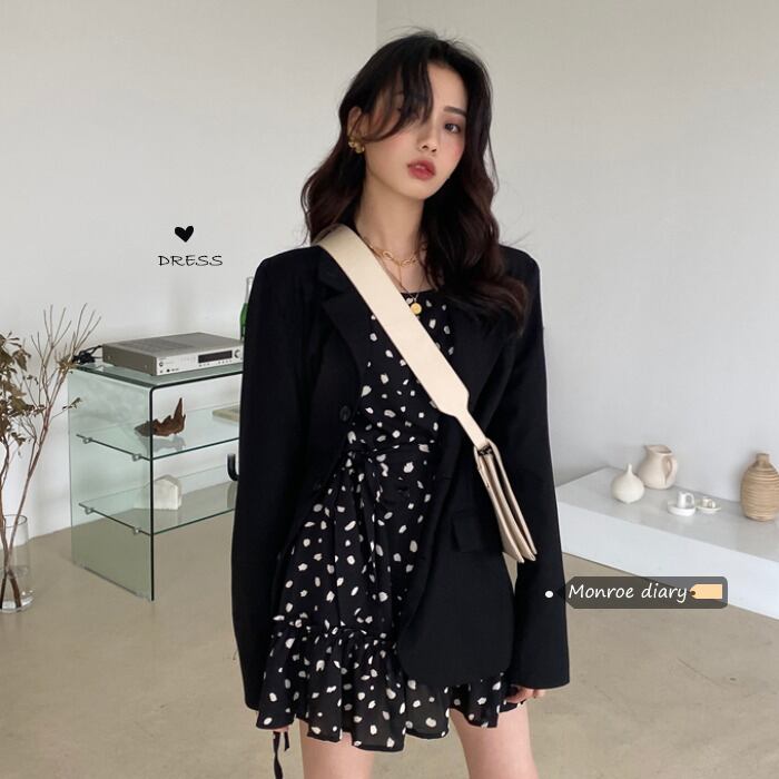 水玉ドレス スプリングスタンダードスカート レトロ 春物 モンロー15788627640