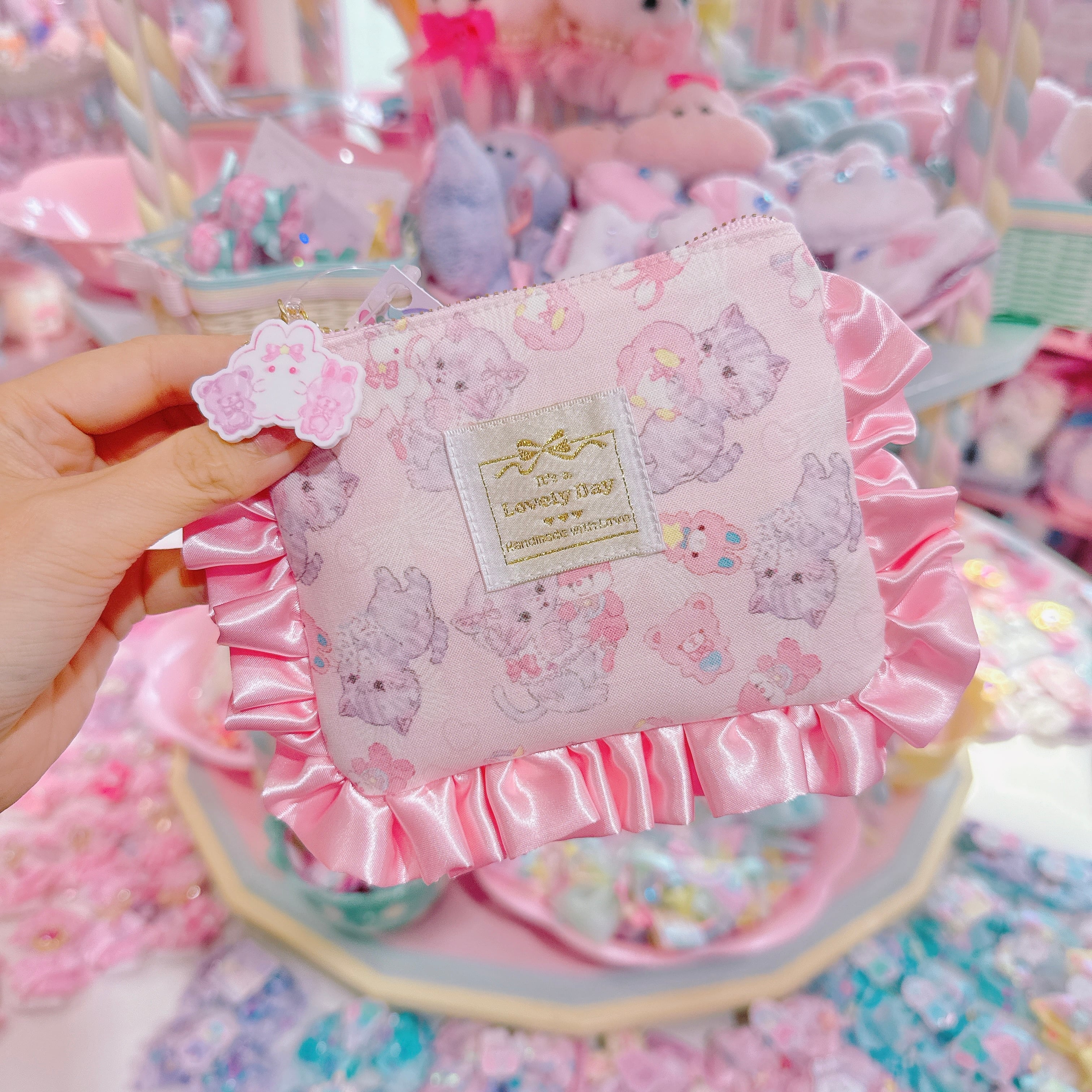 【E3】94-9コットンレース＆サテンフリルミニポーチ