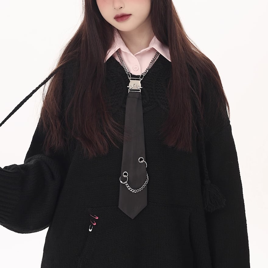 サブカル系 ネクタイ メタルチェーン ブラック CRAZYGIRLシリーズ