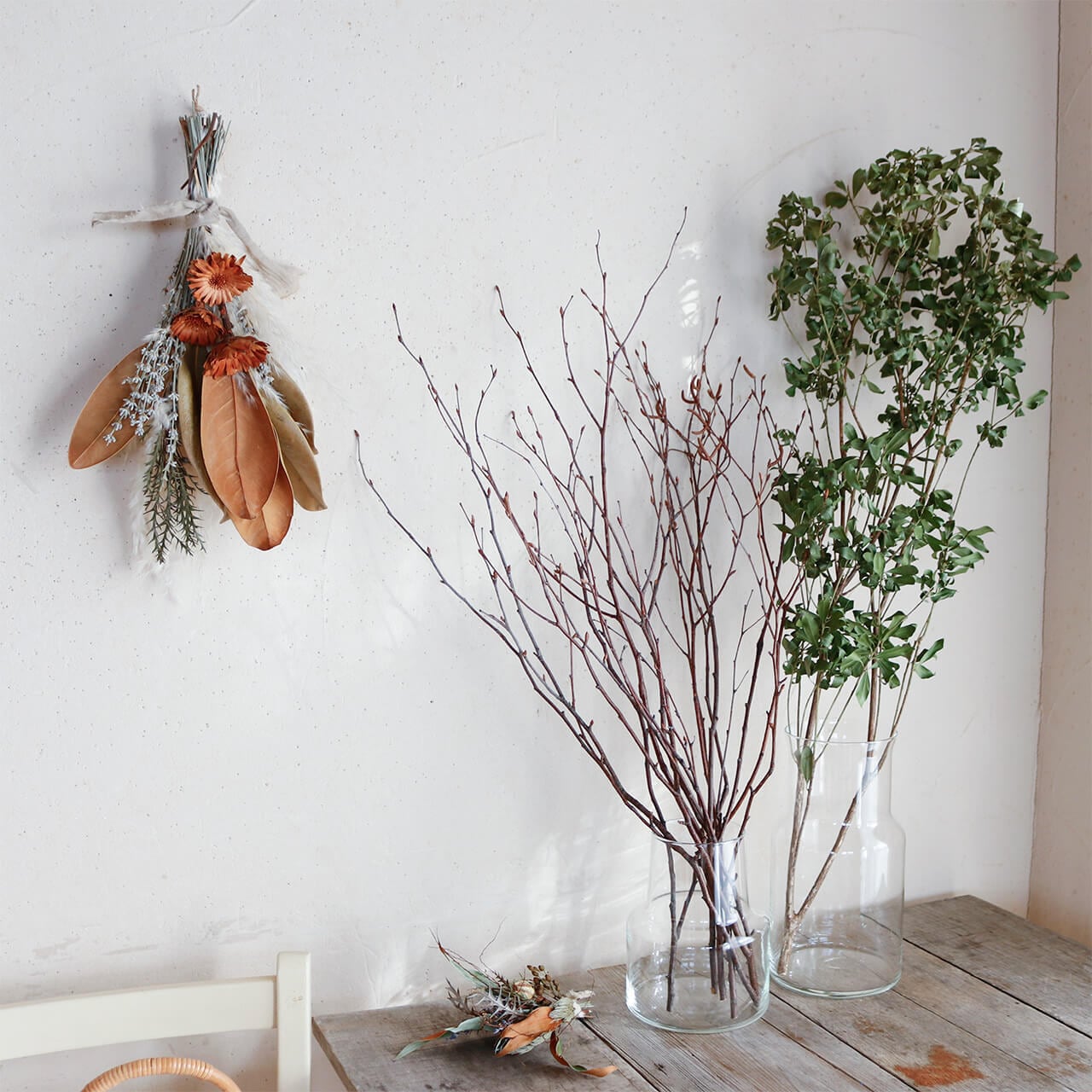 1点もの 】グリーンの枝ものに似合う アースカラーのドライフラワー