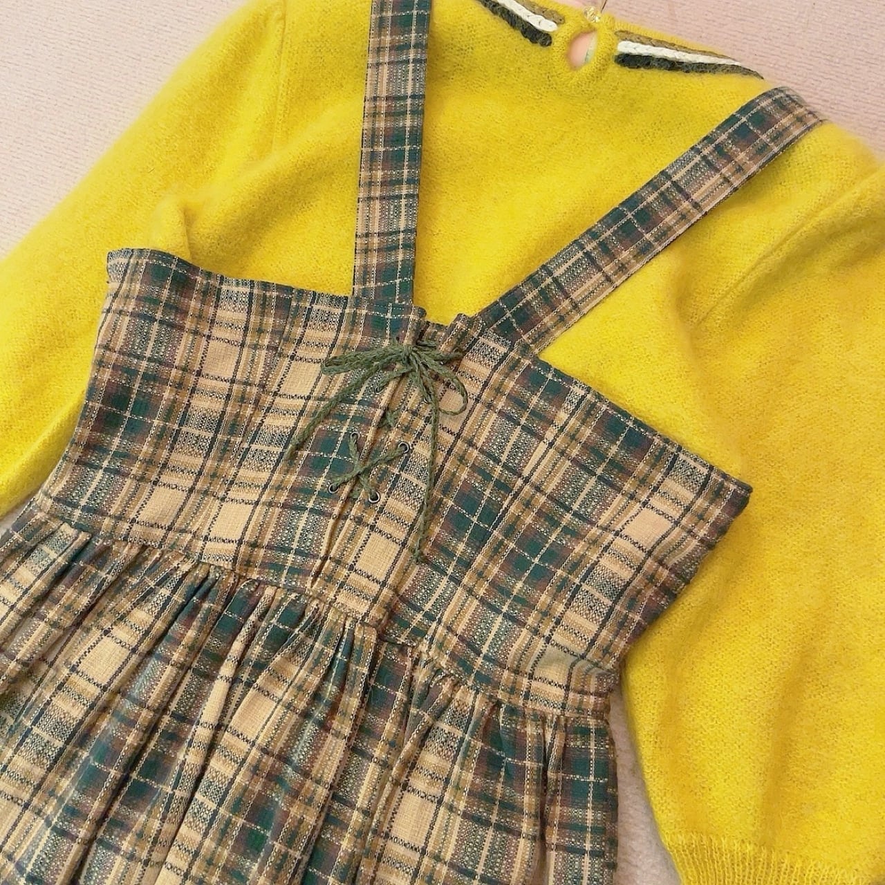 green check jumper skirt