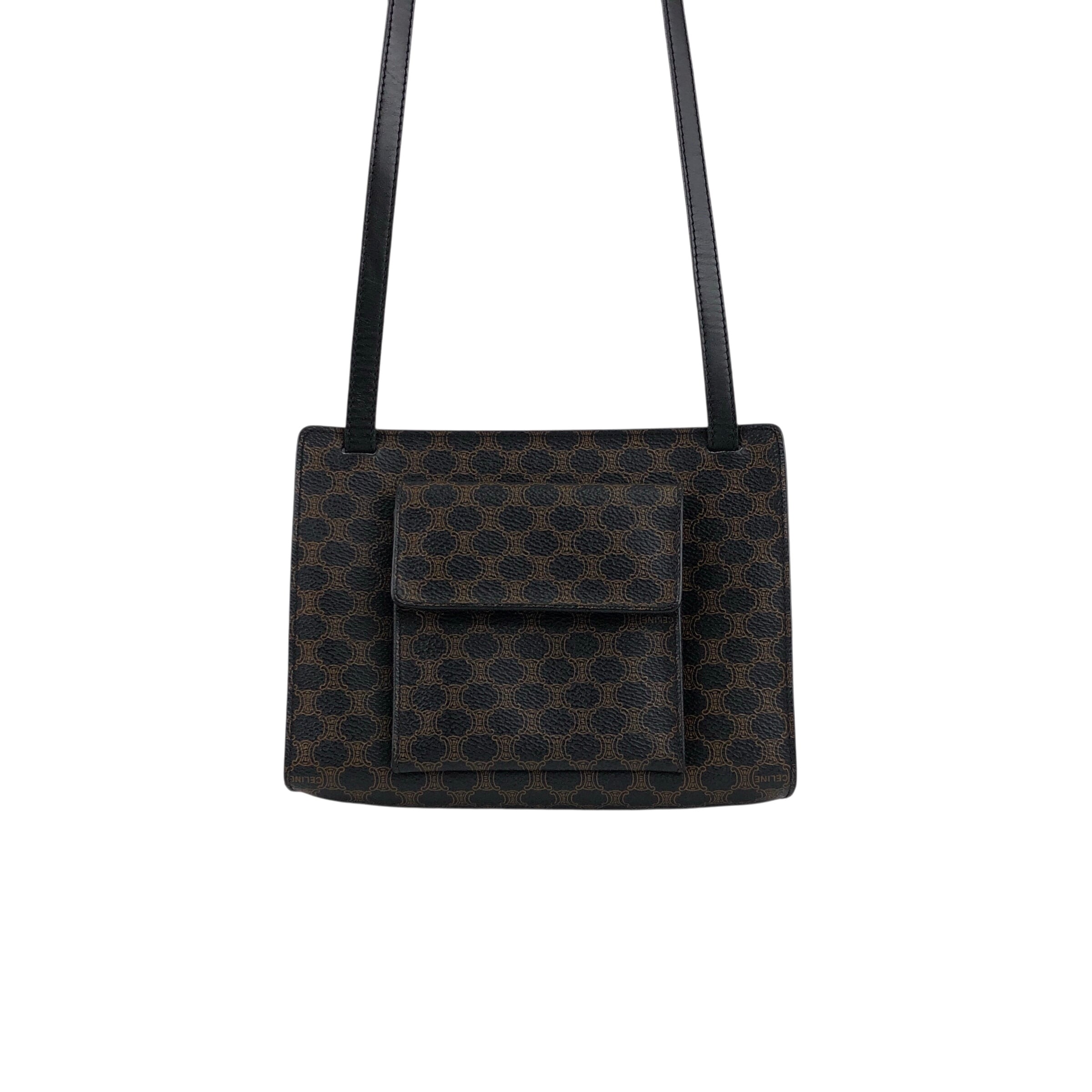 CELINE セリーヌ マカダム ショルダーバッグ ブラック PVC/レザー ミニ
