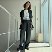 ダブルウエストスラックスPT/チャコール