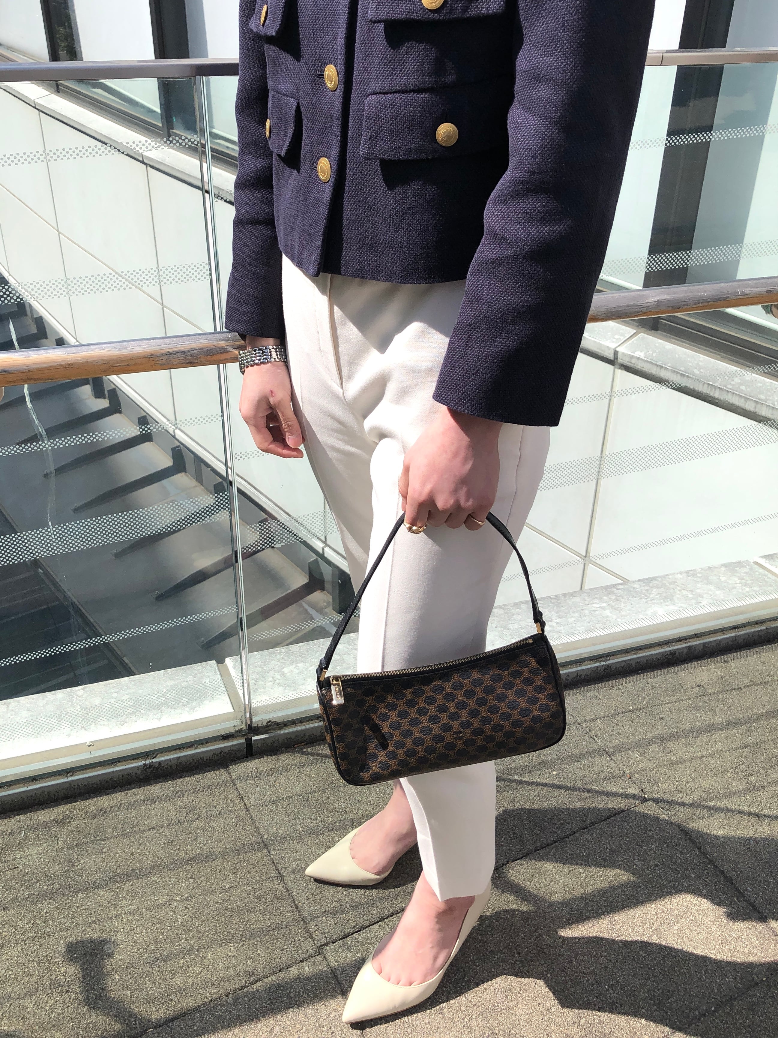 C-CO　CELINE マカダム柄 ホーボーバッグ　ヴィンテージ CELINE セリーヌ マカダム ハンドバッグ ブラック PVC ホーボーバッグ