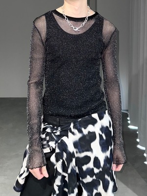 lamé second skin tops / black × silver lamé