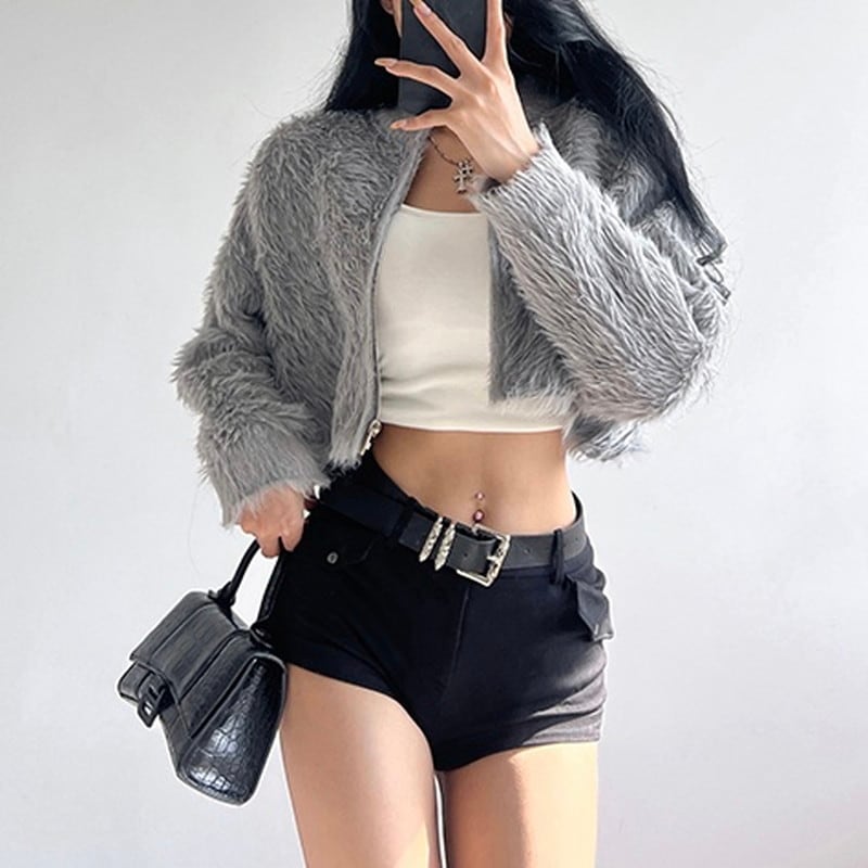 cropped zip bolero fur-jacket la2270