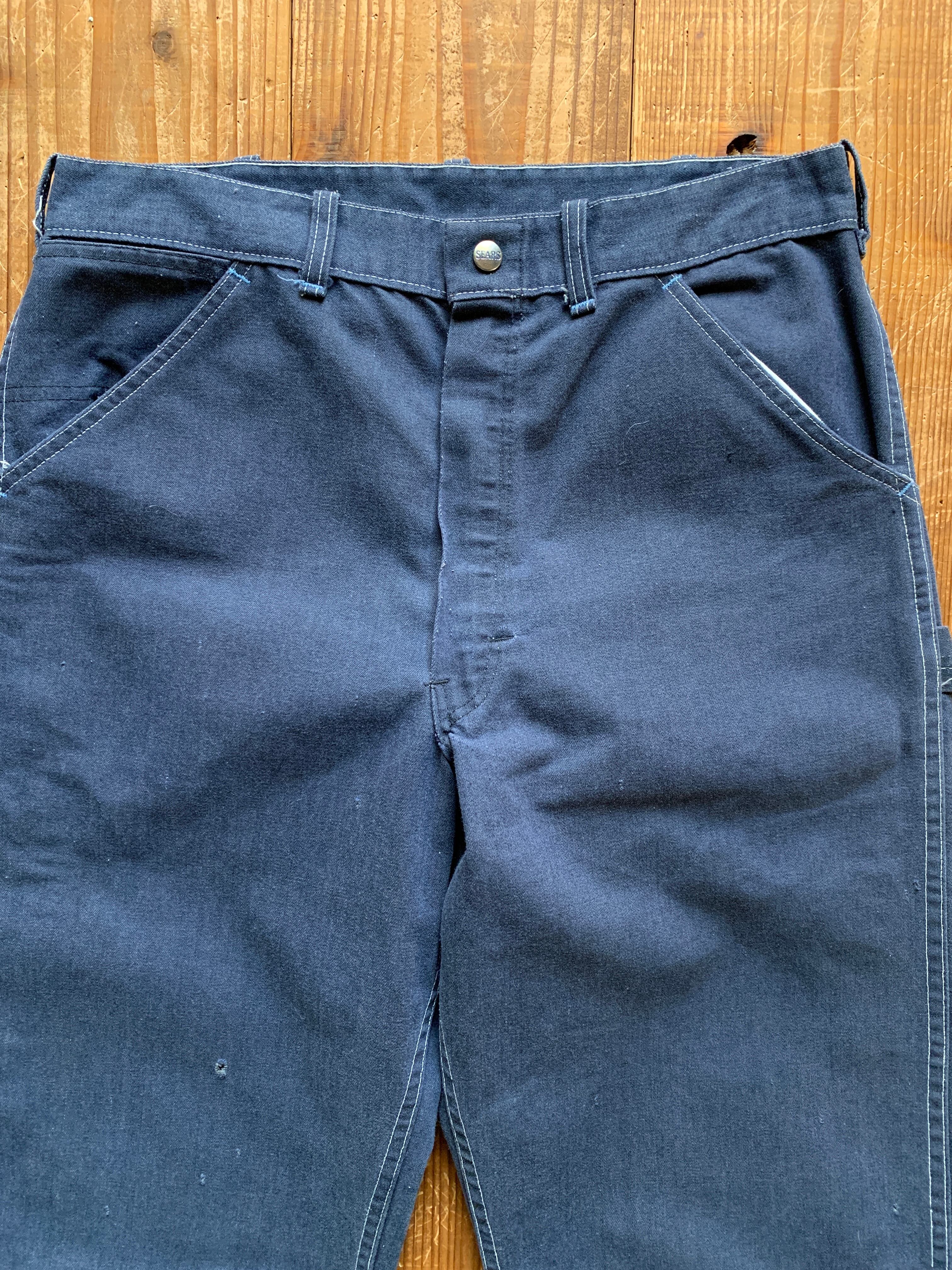 70's Sears VAT DYED DENIM ペインターパンツ 濃紺 実寸(35x32.5)