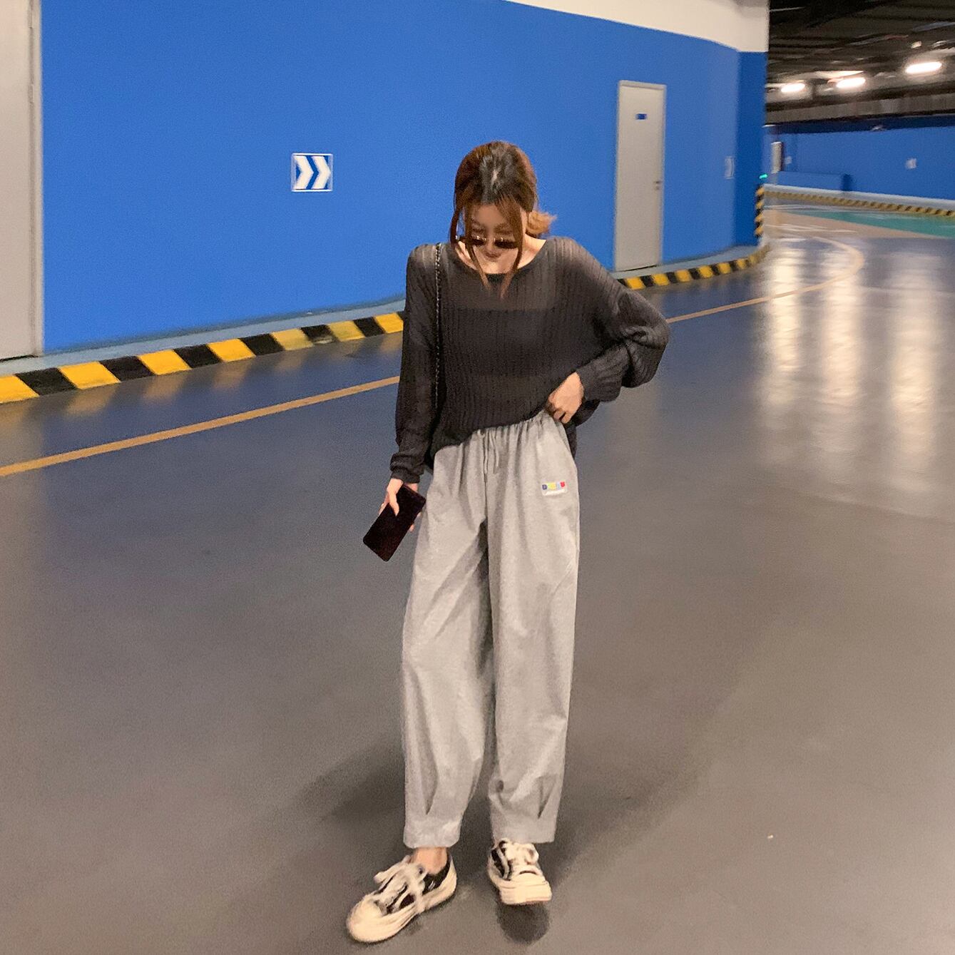 サマースタイルハイウェストカジュアルパンツ グレー レース 夏物 レースアップ 6Du_Shop_Women5489686705