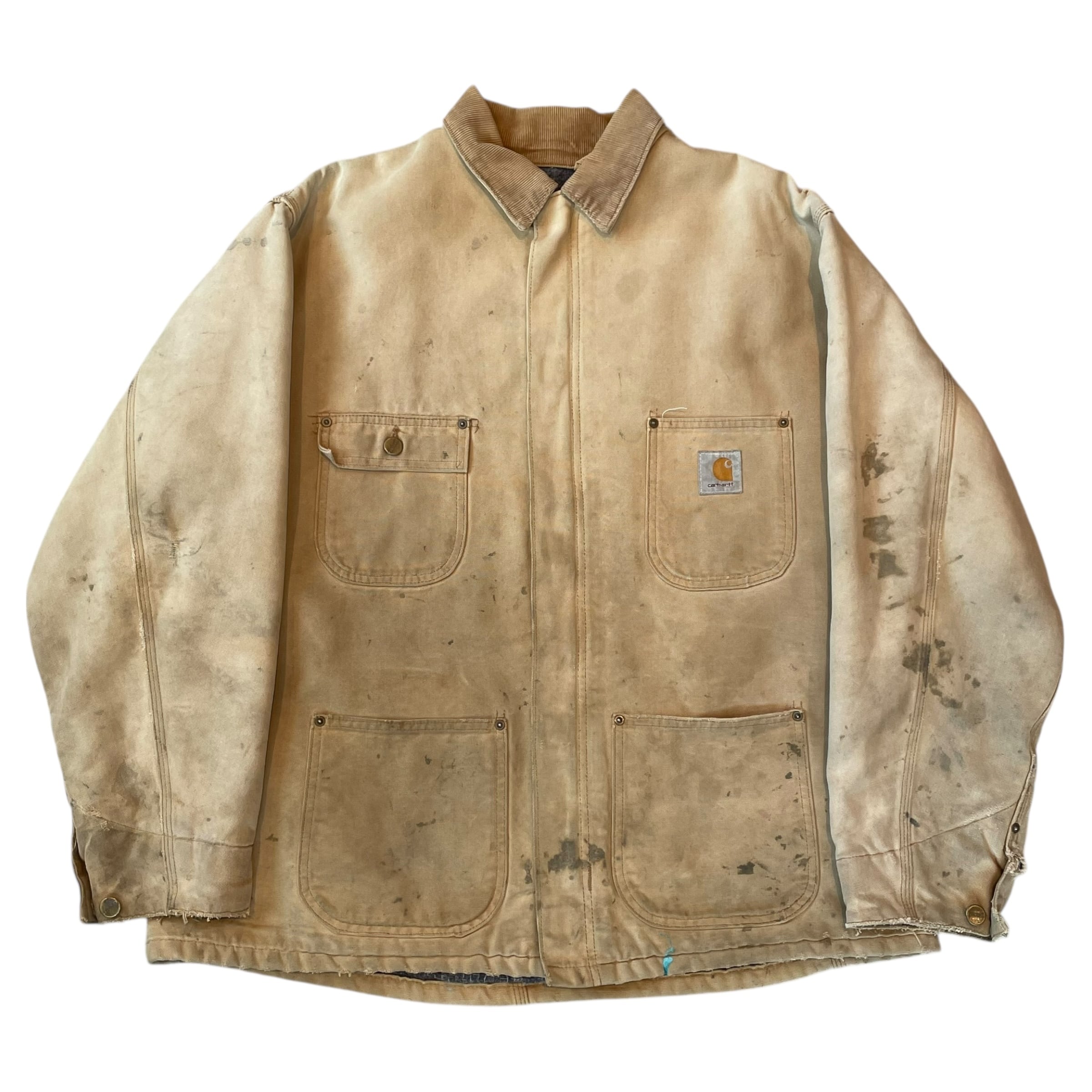 ~90s Carhartt "Worked fade" zip up chore coat